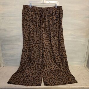 Shein Curve Ribbed Leopard Print Stretchable Wide Leg Tie Waist Pants 3XL GC